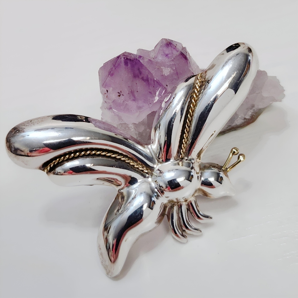 Vintage Taxco LARGE Sterling Silver Puffy Firefly Necklace Pendant Brooch Pin